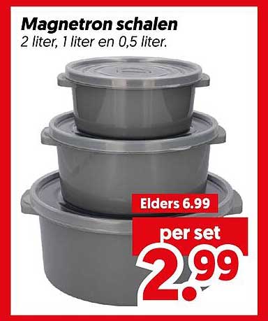 Magnetron schalen 2 liter, 1 liter en 0,5 liter.