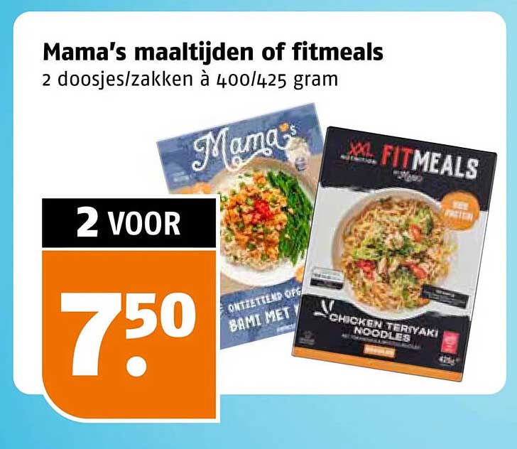 Mama's maaltijden of fitmeals 2 voor 7.50