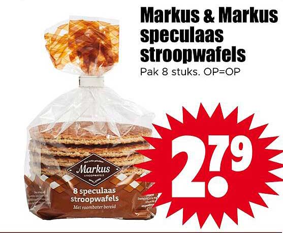 Markus & Markus speculaas stroopwafels Pak 8 stuks. OP=OP