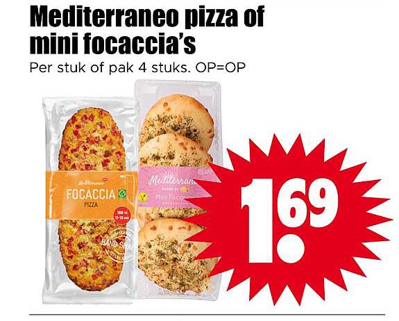Mediterraneo pizza of mini focaccia’s