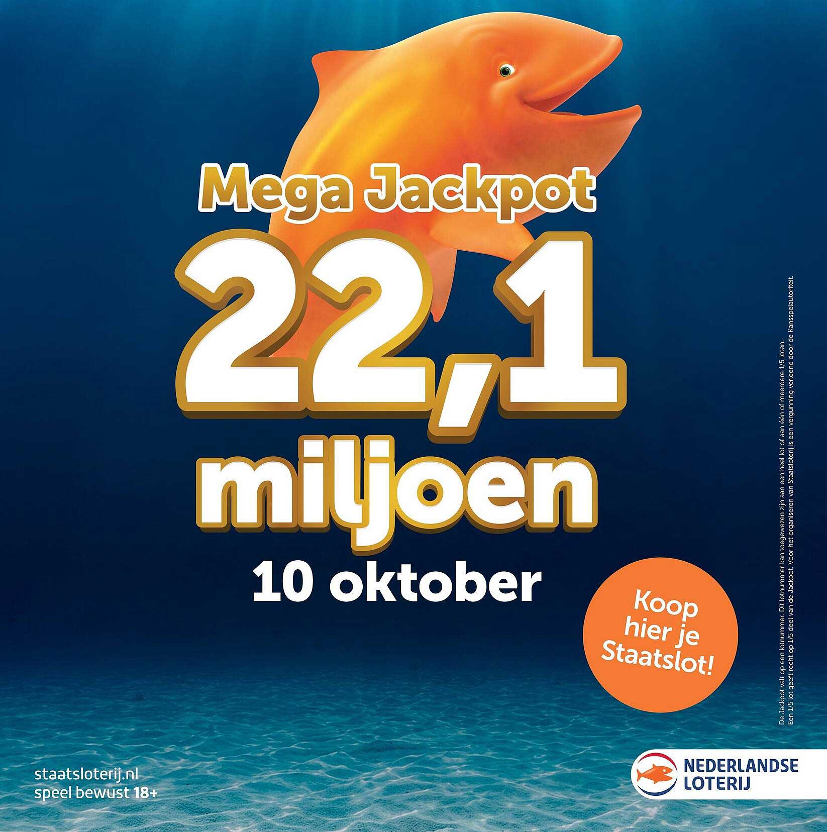Mega Jackpot 22,1 miljoen 10 oktober Koop hier je Staatslot!