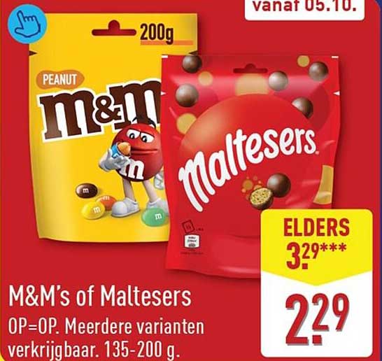 M&M's of Maltesers OP=OP. Meerdere varianten verkrijgbaar. 135-200 g.