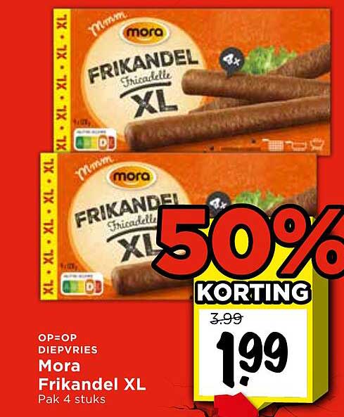 Mora Frikandel XL Pak 4 stuks 50% KORTING