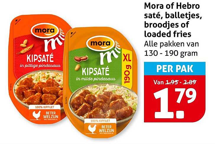 Mora of Hebro saté, balletjes, broodjes of loaded fries