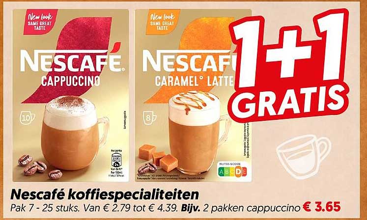 Nescafé koffiespecialiteiten 1+1 gratis