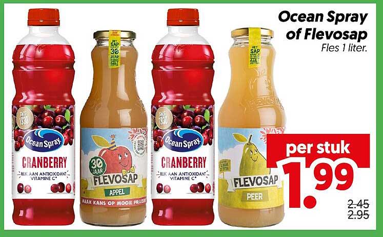 Ocean Spray of Flevosap Fles 1 liter per stuk