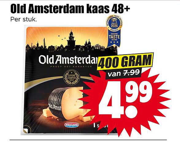 Old Amsterdam kaas 48+ Per stuk. 400 GRAM van 7.99