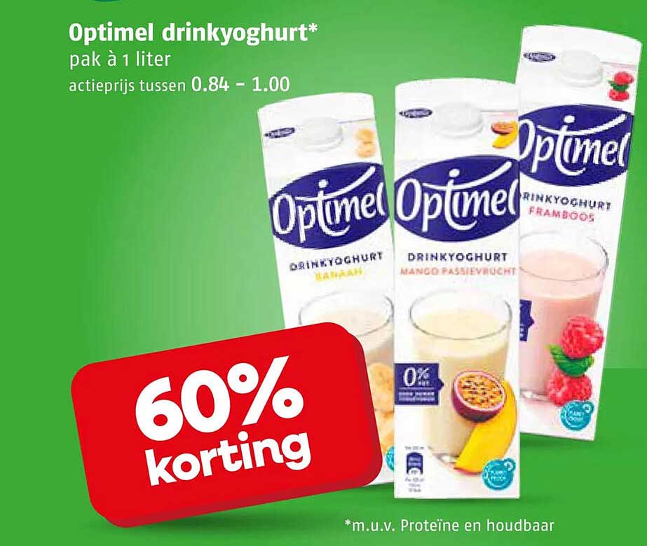 Optimel drinkyoghurt* pak à 1 liter 60% korting