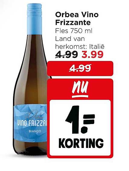 Orbea Vino Frizzante Fles 750 ml Land van herkomst: Italië 1.- KORTING