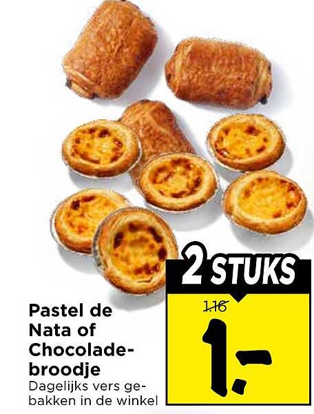 Pastel de Nata of Chocoladebroodje Dagelijks vers gebakken in de winkel 2 STUKS