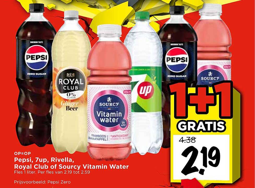 Pepsi, 7up, Rivella, Royal Club of Sourcy Vitamin Water 1+1 GRATIS