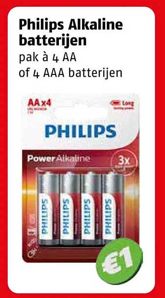 Philips Alkaline batterijen pak à 4 AA of 4 AAA batterijen