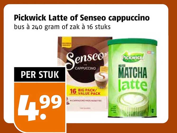 Pickwick Latte of Senseo cappuccino bus à 240 gram of zak à 16 stuks PER STUK