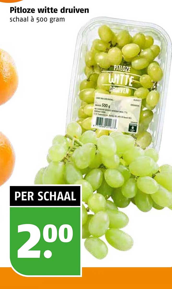 Pitloze witte druiven schaal à 500 gram