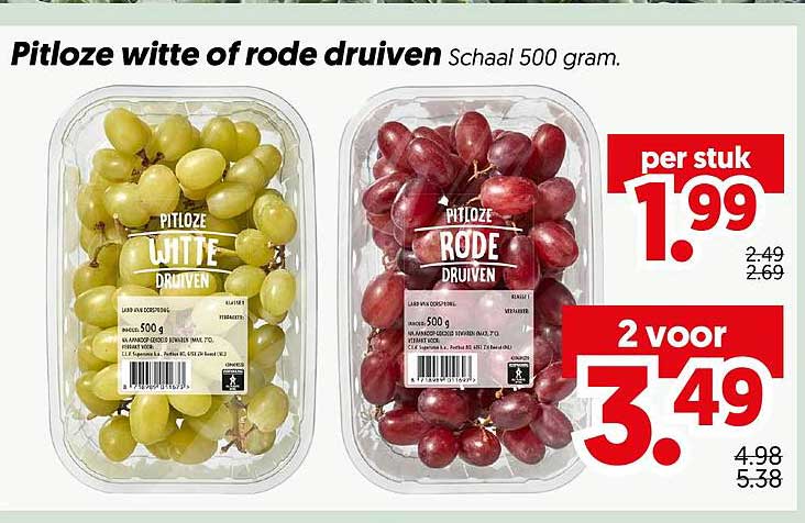 Pitloze witte of rode druiven Schaalt 500 gram