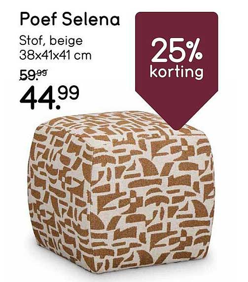 Poef Selena - Stof, beige 38x41x41 cm 25% korting