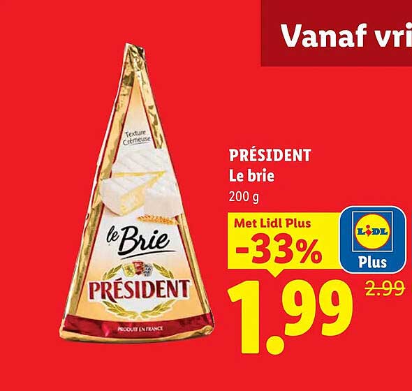 PRÉSIDENT Le brie 200 g Met Lidl Plus -33%