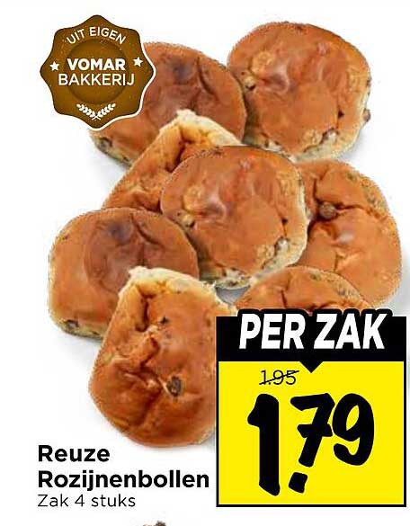 Reuze Rozijnenbollen Zak 4 stuks PER ZAK
