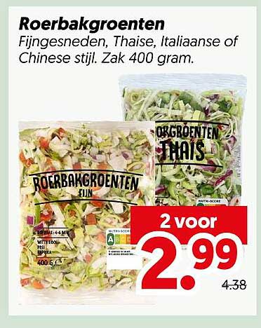 Roerbakgroenten Fijngesneden, Thaise, Italiaanse of Chinese stijl. Zak 400 gram.