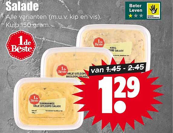 Salade Alle varianten (m.u.v. kip en vis). Kuip 150 gram 1de Beste