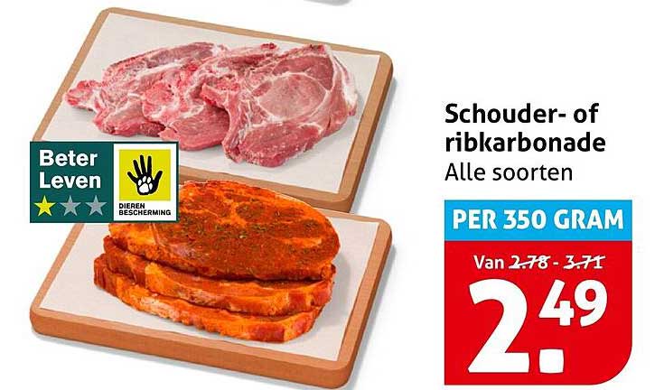 Schouder- of ribkarbonade Alle soorten PER 350 GRAM