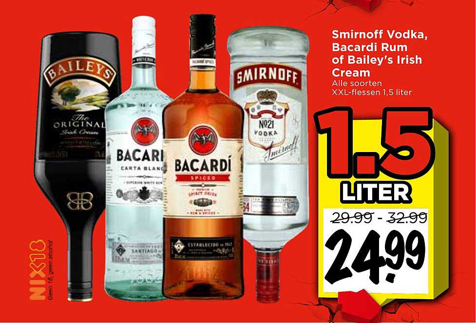 Smirnoff Vodka, Bacardi Rum of Bailey's Irish Cream