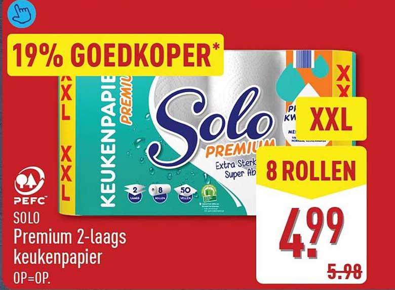 Solo Premium 2-laags keukenpapier 19% goedkoper* XXL 8 rollen