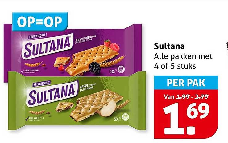 Sultana Alle pakken met 4 of 5 stuks OP=OP