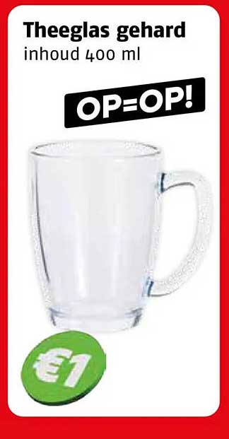 Theeglas gehard inhoud 400 ml OP=OP!