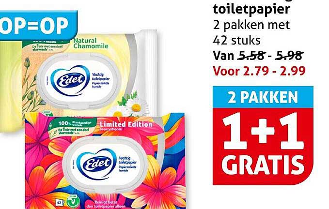 toiletpapier 2 pakken met 42 stuks 1+1 gratis