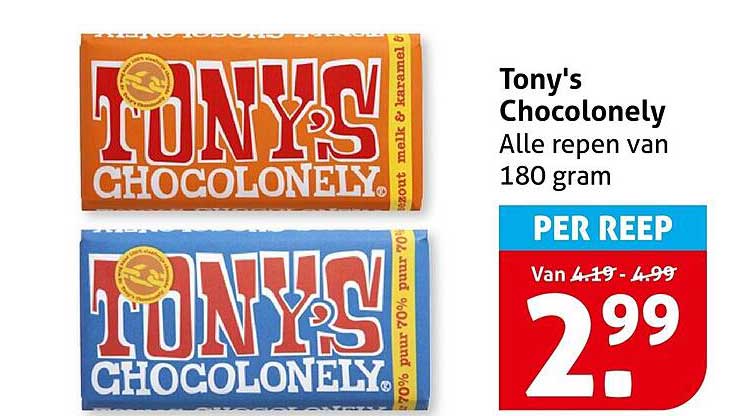 Tony's Chocolonely Alle repen van 180 gram PER REEP
