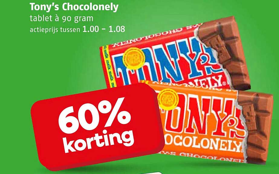 Tony's Chocolonely tablet à 90 gram 60% korting