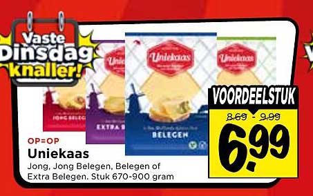 Uniekaas Jong, Jong Belegen, Belegen of Extra Belegen. Stuk 670-900 gram VOORDEELSTUK