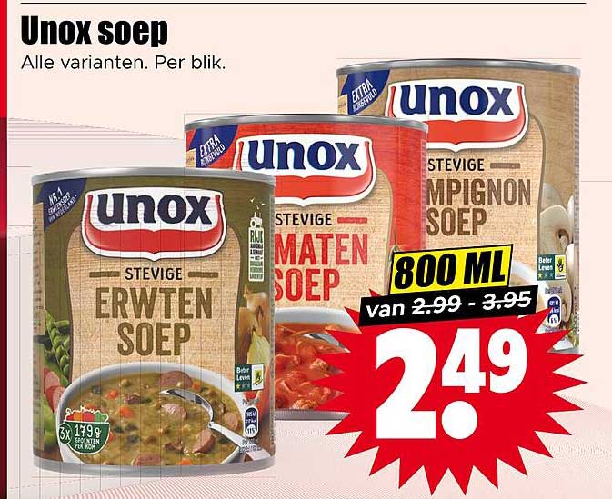 Unox soep Alle varianten. Per blik.