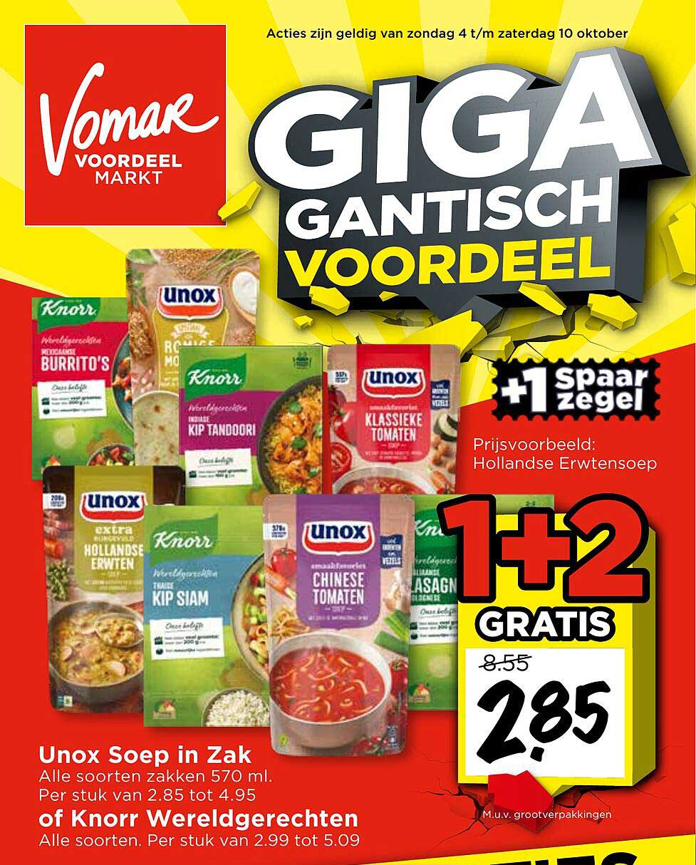 Unox Soep in Zak of Knorr Wereldgerechten +1 Spaar zegel 1+2 GRATIS