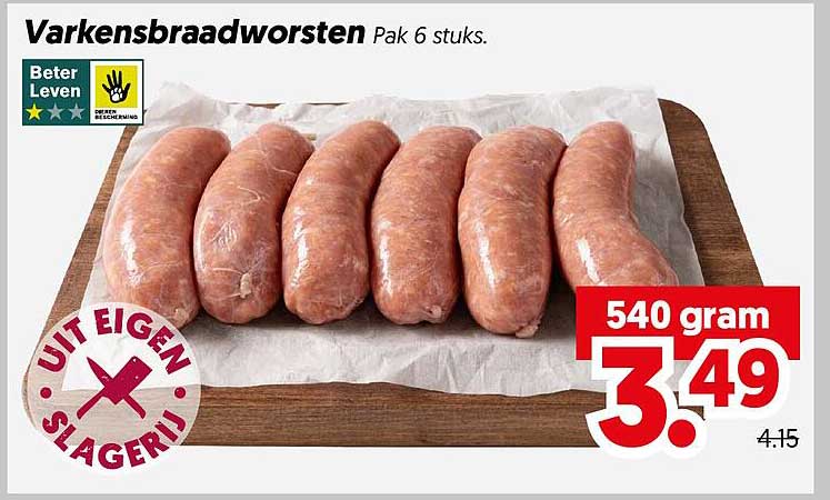 Varkensbraadworsten Pak 6 stuks.