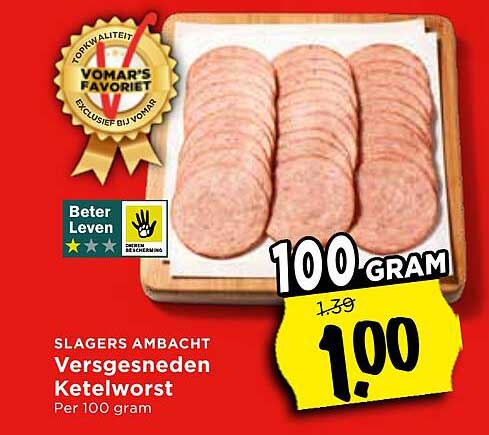 Versgesneden Ketelworst Per 100 gram