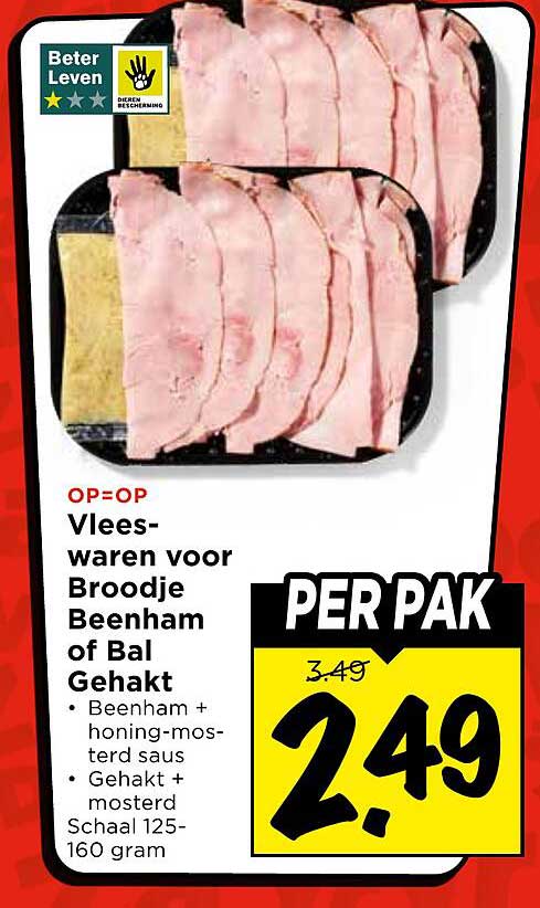 Vleeswaren voor Broodje Beenham of Bal Gehakt PER PAK