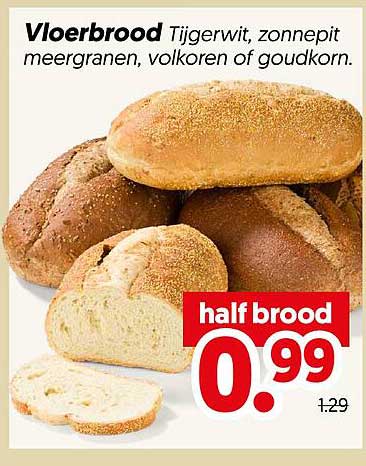 Vloerbrood Tijgerwit, zonnepit meergranen, volkoren of goudkorn. half brood