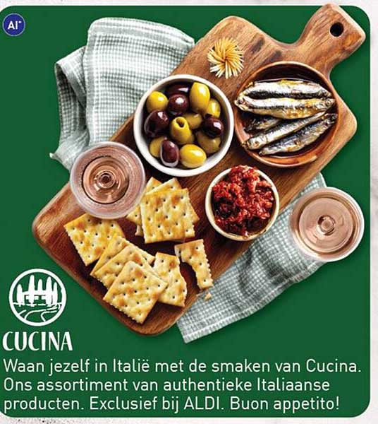 Waan jezelf in Italië met de smaken van Cucina. Ons assortiment van authentieke Italiaanse producten. Exclusief bij ALDI. Buon appetito!