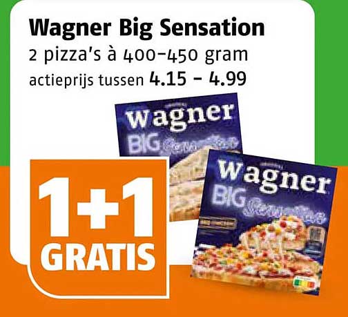 Wagner Big Sensation 2 pizza’s à 400–450 gram 1+1 GRATIS