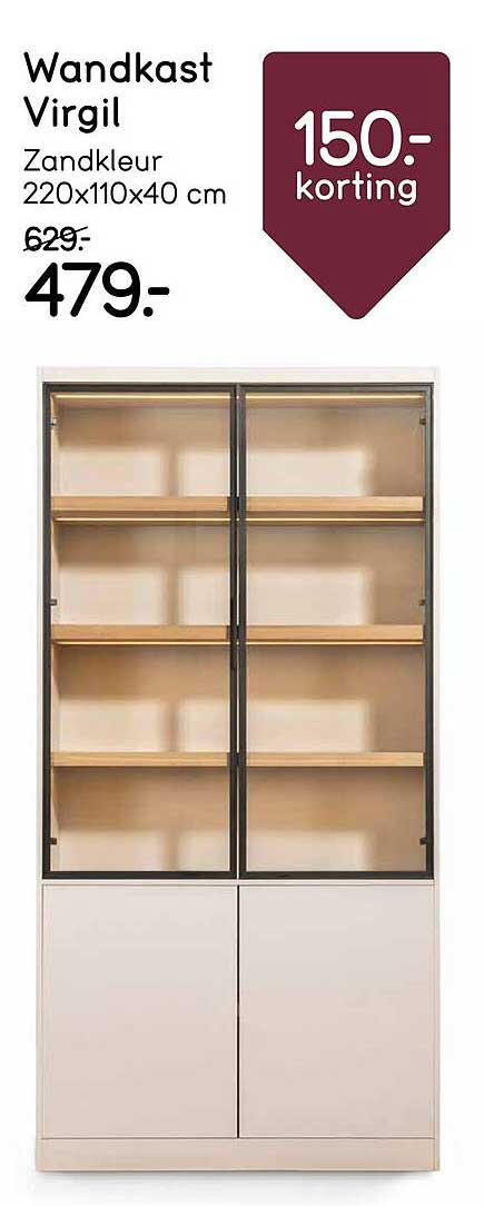 Wandkast Virgil Zandkleur 220x110x40 cm 150.- korting