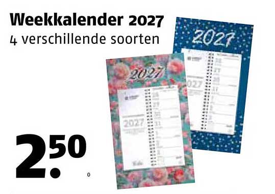 Weekkalender 2027 4 verschillende soorten