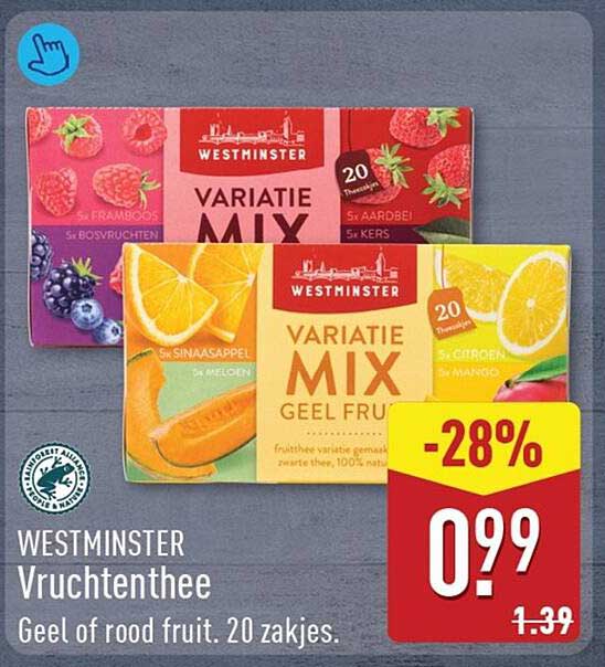 WESTMINSTER Vruchtenthee Geel of rood fruit. 20 zakjes. -28%