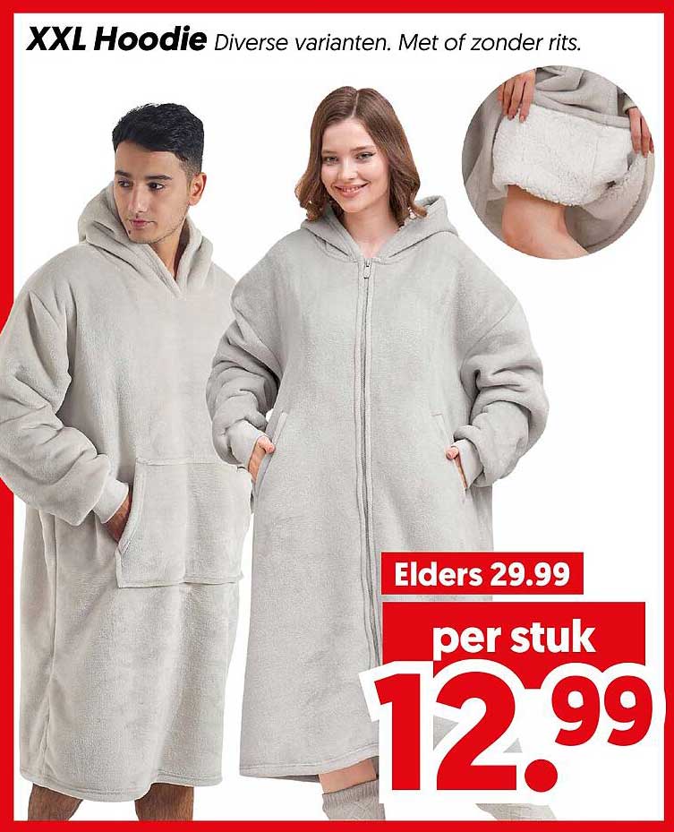 XXL Hoodie Diverse varianten. Met of zonder rits.