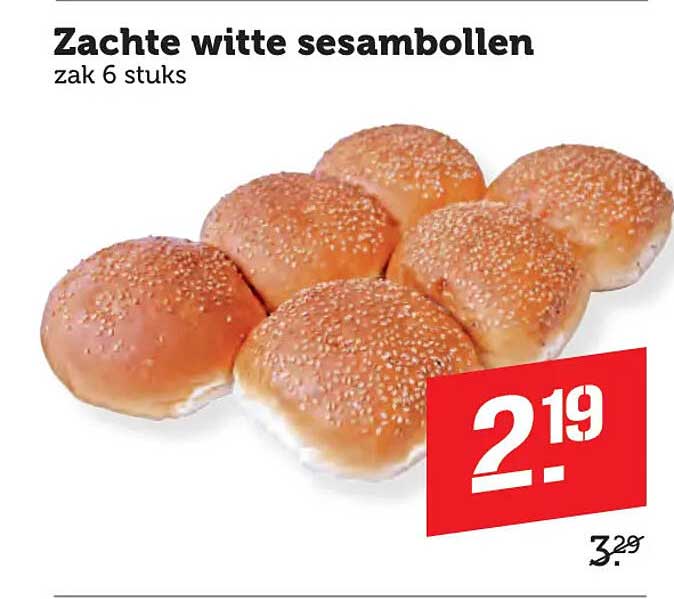 Zachte witte sesambollen zak 6 stuks