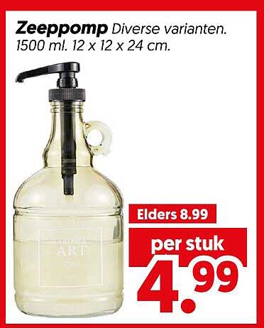Zeepomp Diverse varianten. 1500 ml. 12 x 12 x 24 cm.