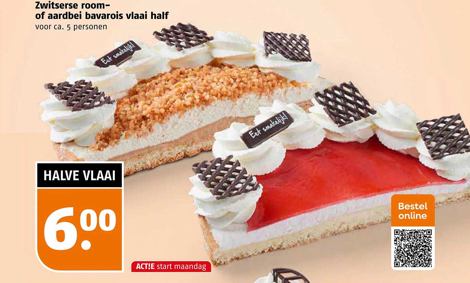 Zwitserse room- of aardbei bavarois vlaai half