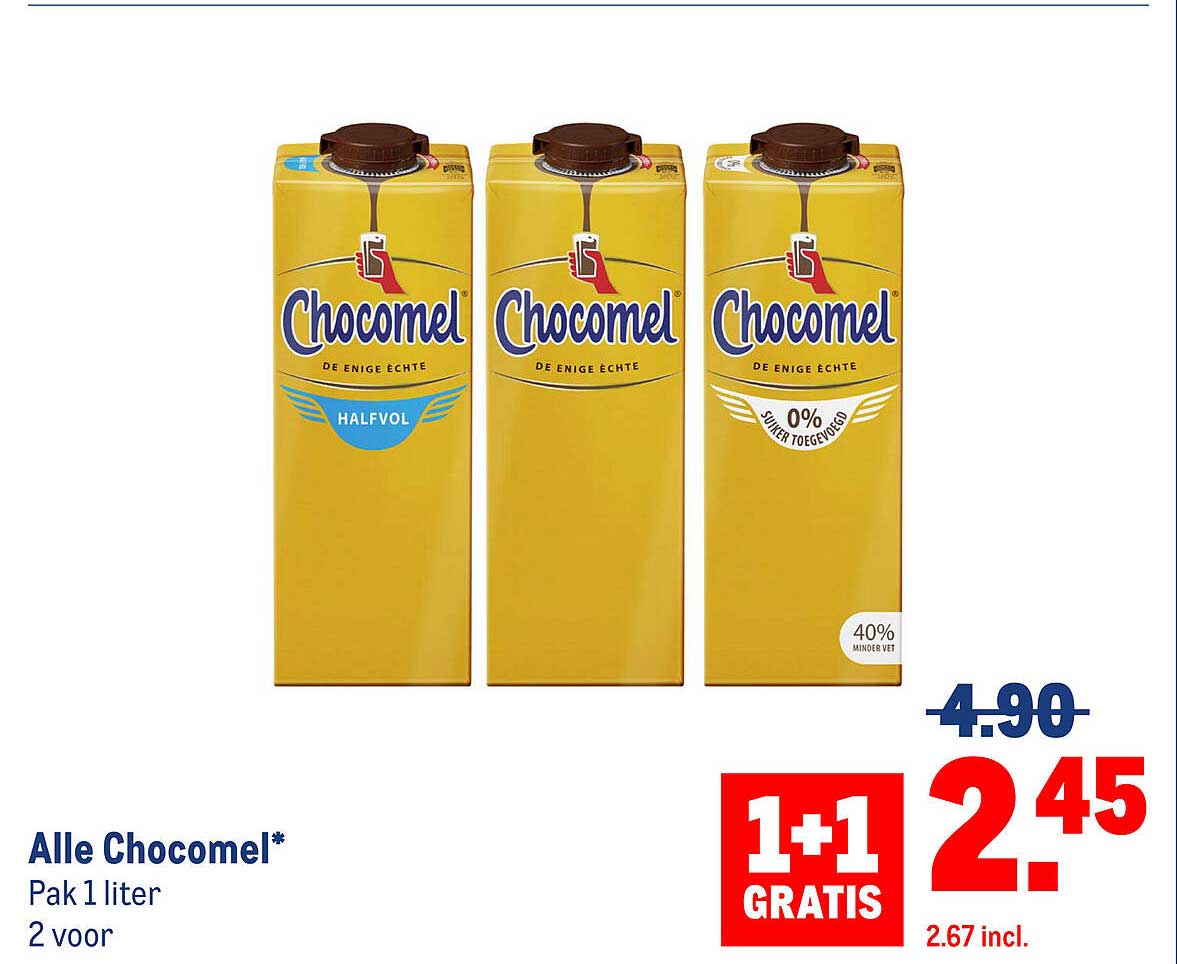 Alle Chocomel* Pak 1 liter 2 voor