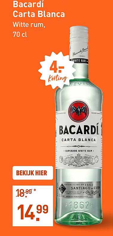 Bacardí Carta Blanca Witte rum, 70 cl